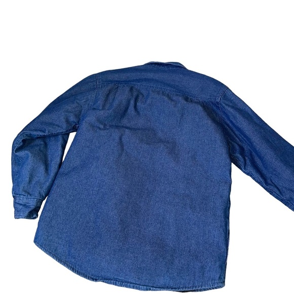 Wrangler Men’s Denim Trucker Jacket Blue Polyester Lined L Chambray Shacket - Picture 6 of 10